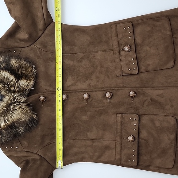 Centigrade Women's Long Faux Suede Button Up Winter Coat Faux Fur Collar Sz M - Picture 14 of 15